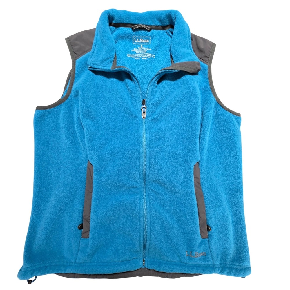L.L.Bean Women's Fleece Zip Vest Blue Small Nylon‎ Shoulder Panels